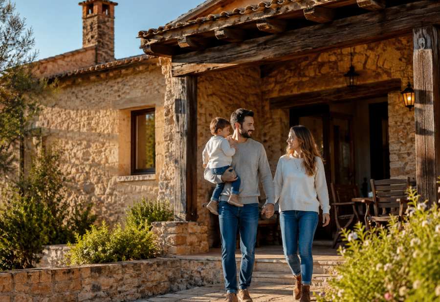 Familia en una casa rural reformada